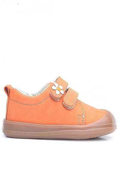 Rakerplus Sonic Genuine Leather Orange Velcro Floral Baby Girl Sneaker Shoes