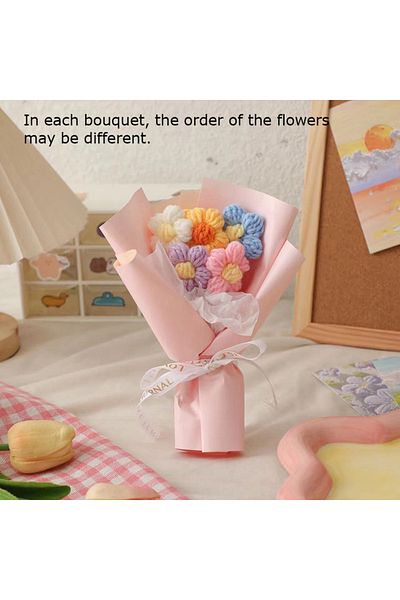 Choice pink Knitted Small Flower Bouquets Hand Woven Crochet Artificial Flower Valentine's Day Gifts Colorf
