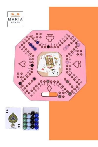 MARIA HOMES Jackaroo Board Game Wooden Strategy Game for 4 Players with Glass Balls and Cards for Family