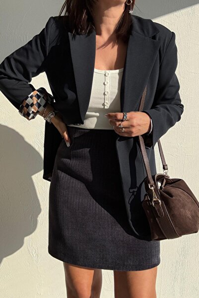 ELVAN TOLON Anthracite Textured Bell Skirt