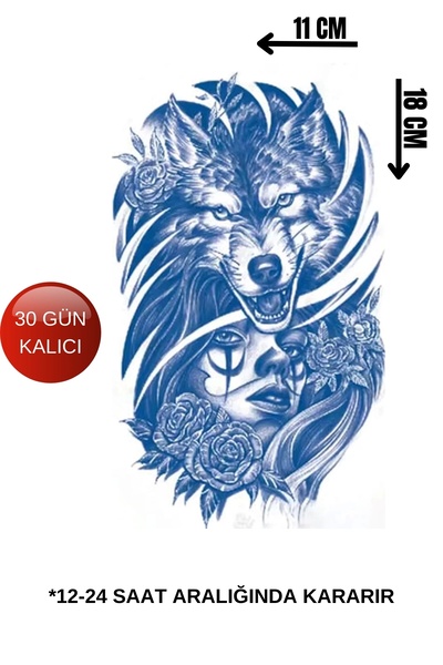 Barly 30 Gün / 1 Ay Kalıcı Kurt Figürlü Geçici Dövme Tattoo