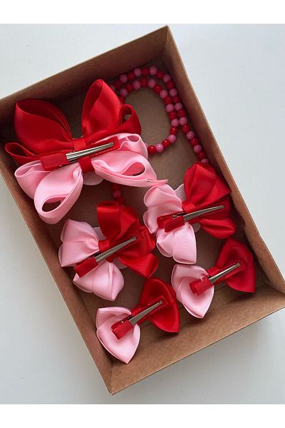 Stil Tasarım Toka Gift Red Pink Strawberry Buckle, Necklace, Bracelet Set