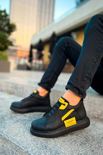 shoecide Sho131 Lace-Up High Sole Gst Frogner Men's Boots Black - Yellow