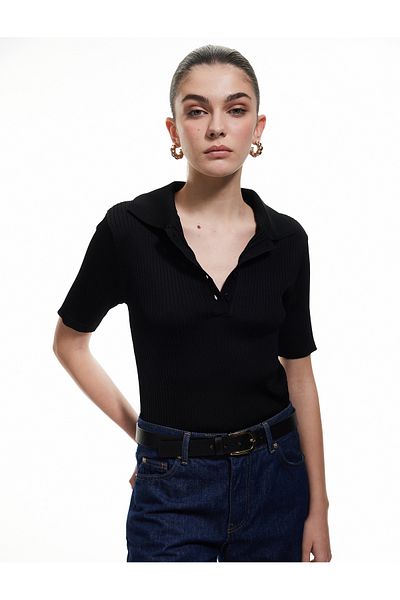 Koton Short Sleeve Buttoned Polo Neck Knitwear Sweater