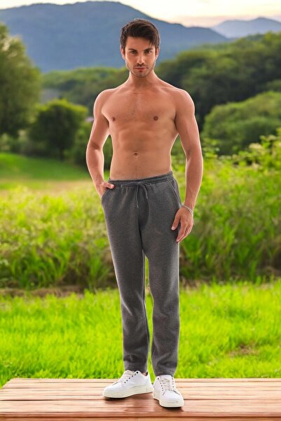 KozaLüks Men's Inner Raised 3 Thread Fabric Single Tracksuit Bottom