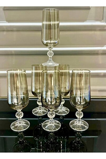 Vakıf home Bohemia Kristal Füme Renk Kristal Ayaklı Kahve Yanı Su Bardağı