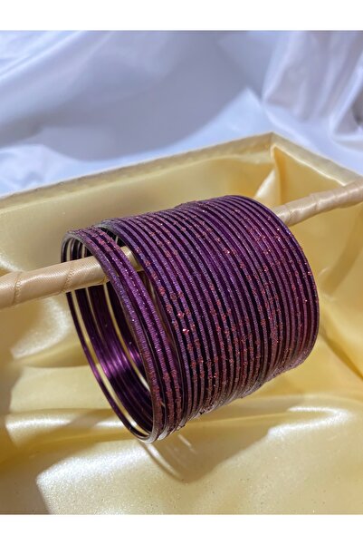 Home 24’lü Alüminyum Hint Bilezik Seti – Koyu Mor Detaylı