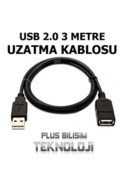 Plus Bilişim Oem Usb 2.0 Uzatma Kablosu 3 Metre Erkek - Dişi Yüksek Hız, Usb Uzatma 3 Mt.
