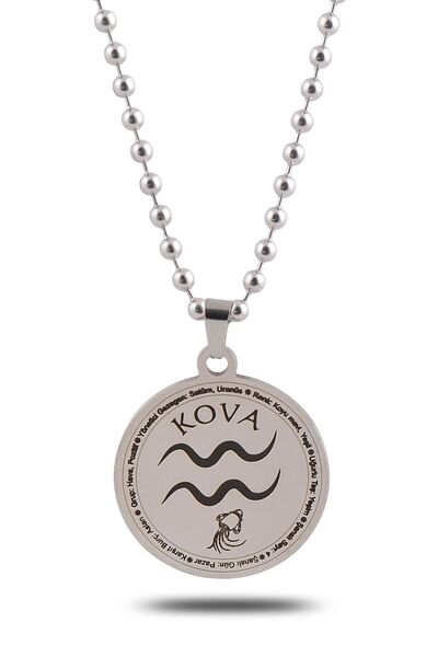 vogutima قلادة رجالية من الفولاذ - قلادة رجالية محفورة على شكل علامة زودياك