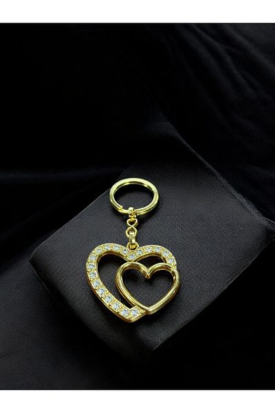 GLANZEND Zircon Stone Gold Plated Heart Keychain