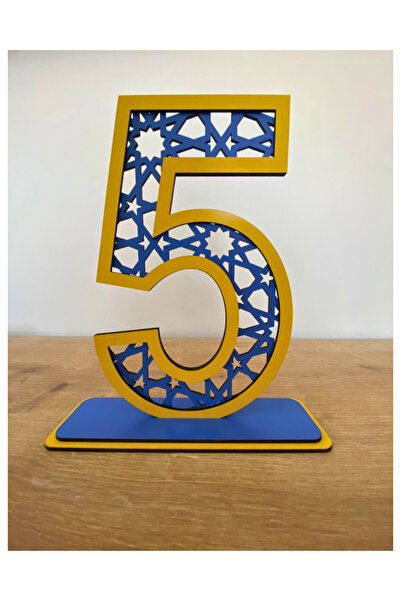 WoodenZoo ديكور طاولة عيد ميلاد عمره 5 سنوات (موضوع F.garden أصفر-أزرق داكن)