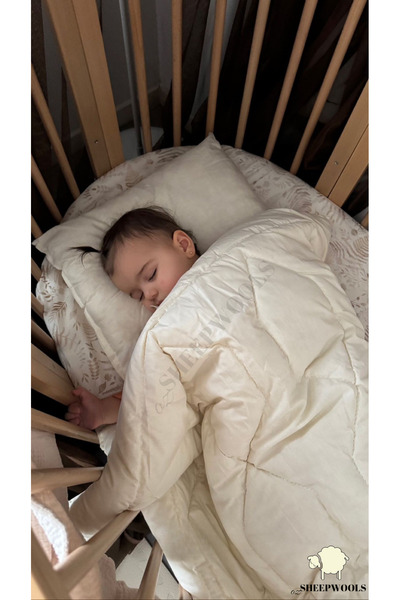 ozsheepwools لحاف أطفال - صوف خروف ميرينو 100%، نسيج قطن 100%، عضوي قابل للغسل 95*145