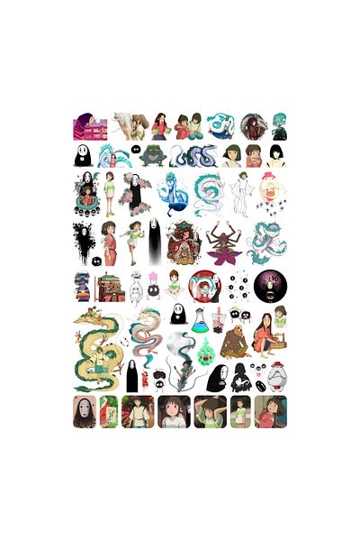 Ororabutik Σετ αυτοκόλλητων 64 τμχ Spirited Away Spirited Away Ghibli - Σετ αυτοκόλλητων Scrapbook Bullet Journal