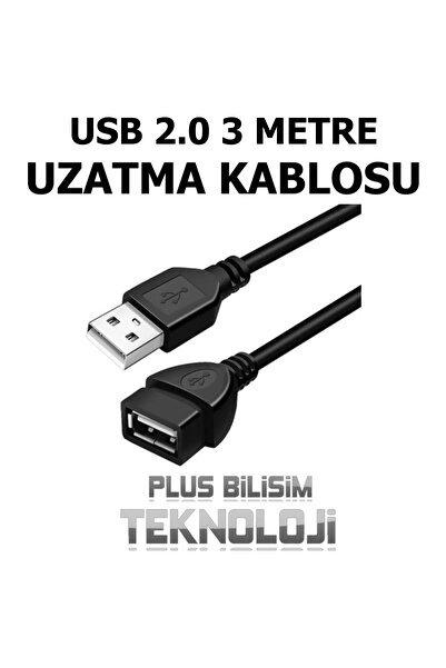 Plus Bilişim Oem Usb 2.0 Uzatma Kablosu 3 Metre Erkek - Dişi Yüksek Hız, Usb Uzatma 3 Mt.