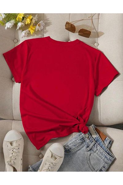 khufu Oversize Red Leopard Heart T-Shirt - Comfortable Basic July Jewelry