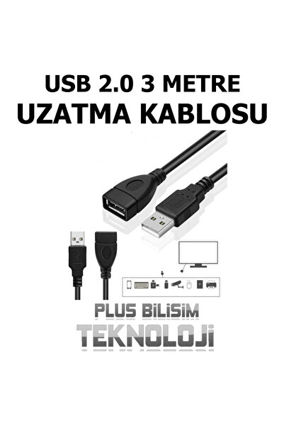 Plus Bilişim Oem Usb 2.0 Uzatma Kablosu 3 Metre Erkek - Dişi Yüksek Hız, Usb ...