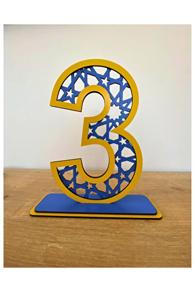 WoodenZoo ديكور طاولة عيد ميلاد عمره 3 سنوات (موضوع F.garden أصفر-أزرق داكن)
