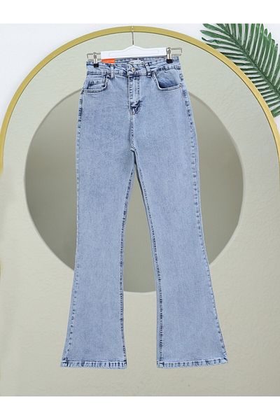 Modamorfo Pantaloni din denim cu talie înaltă, albastru gheață