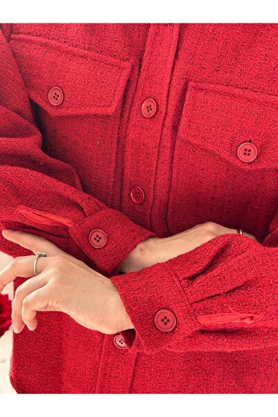 Azra Kadın Bordo Düğmeli Cep Detyalı Ceket