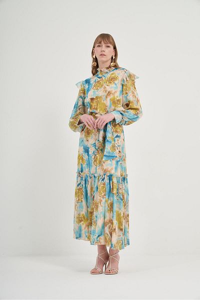 FTZ WOMEN Women's Silk Chiffon Dress Blue 31038
