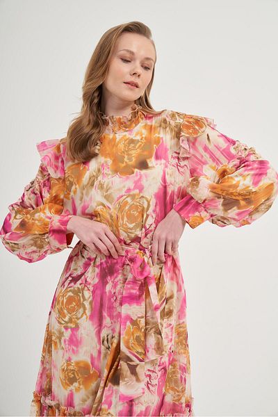 FTZ WOMEN Women's Silk Chiffon Dress Pink 31038