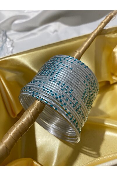 Home 24’lü Alüminyum Hint Bilezik Seti – Açık Mavi Detaylı