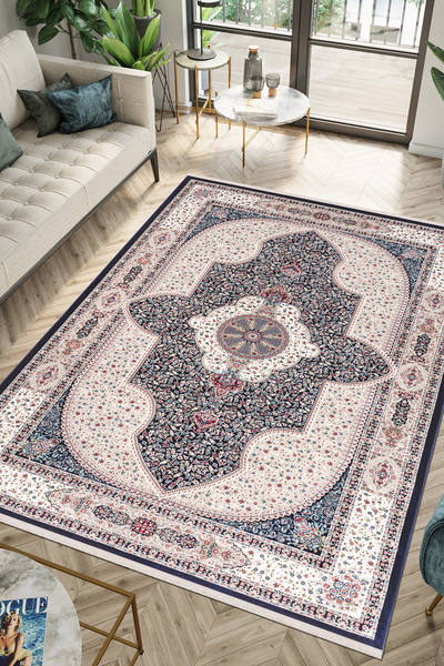 Efor Halı Amasra Koyu Mavi Halı Yumuşak Oturma Odası Salon Çocuk Odası Mutfak Halısı P1075