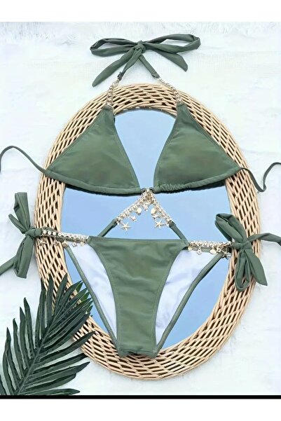 AŞKLA BİKİNİ TAKIMI 2 PARÇA ŞIK VE TREND HAKİ YEŞİLİ