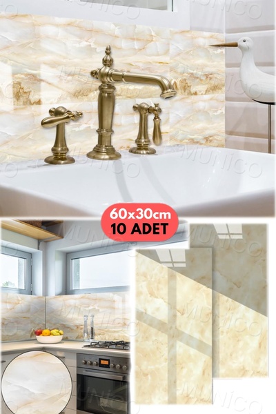 Munico 10PC 60x30 Cm Kendinden Yapışkanlı Sarı 3D Şık Fayans Duvar Yapıştırma Duvar Kağıdı Dekorasyon
