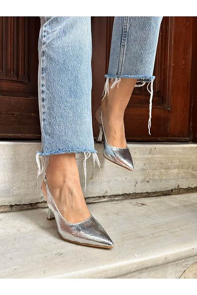 Atelierby DS Șarpe Argintiu Model 9 Cm Stiletto Damă Elegant