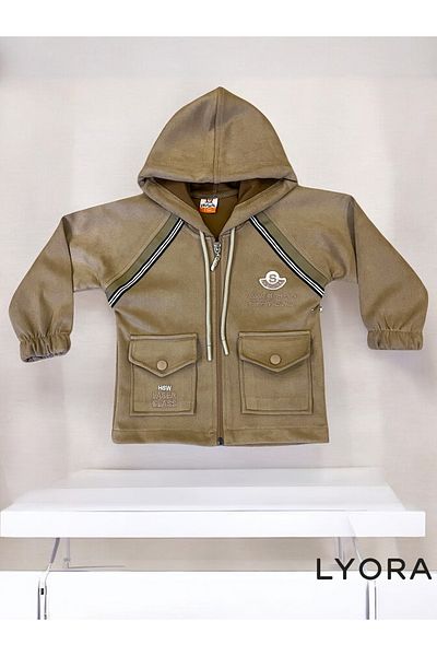 yavrucak kıds Brown Nubuck Fabric 3-Piece Boy's Suit with Seasonal Jacket, White T-Shirt and Jeans