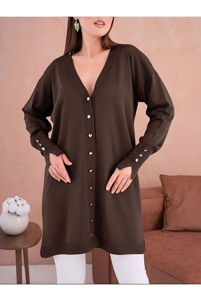 Modamorfo V-Neck Buttoned Knitwear Cardigan - Brown