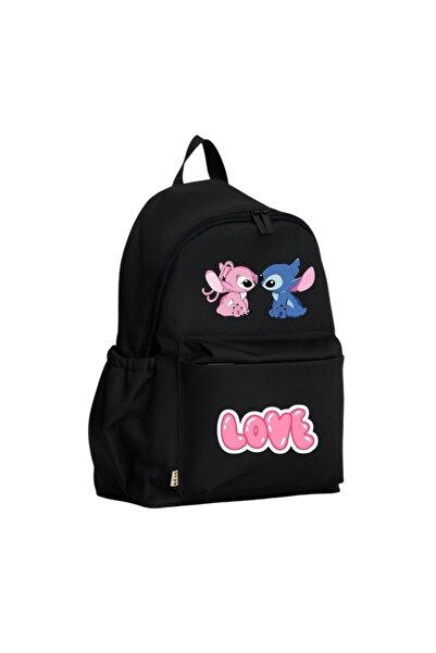 weywot Stitch Couple Love Printed New Season Unisex Dershane με μπουκάλι νερού, σακίδιο πλάτης μαθημάτων