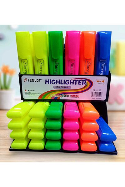 izmir yazici servis Highlighter Set Neon Set of 6 2 Yellow Green Pink Orange Blue Starry Effect