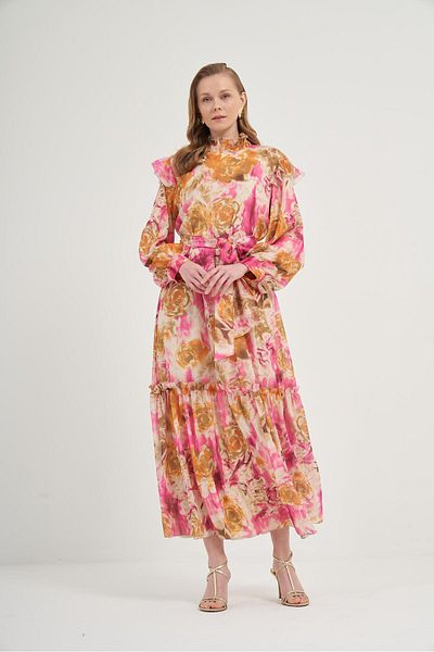 FTZ WOMEN Women's Silk Chiffon Dress Pink 31038