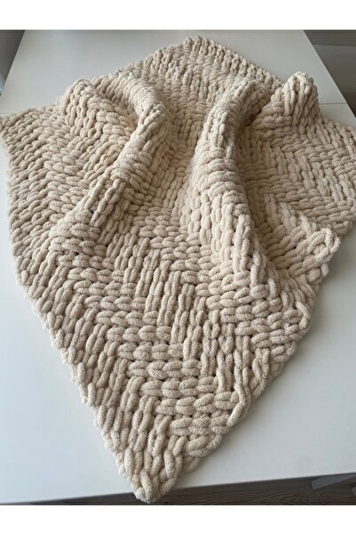 Alize Puffy Beige Knitted Baby Blanket