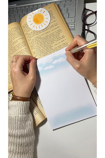 Handeto Kraft Cloud Themed A5 Notepad - Check Pluck Notebook with Glue Memo Pad and No Line Notebook