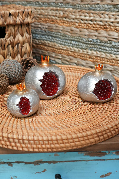 caMekan El Yapımı Gümüş (3'LÜ SET) Nar Susu Dekoratif Obje Biblo Ev Hediyesi ...