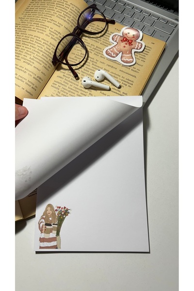 Handeto Kraft لوحة ملاحظات بنمط القهوة والزهور - دفتر ملاحظات مقاس A5، دفتر ملاحظات مع فحص وغراء