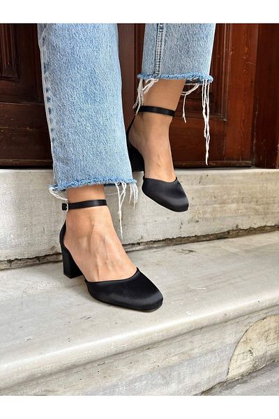 Atelierby DS Black Satin Bracelet Mary Jane Women's High Heels