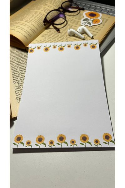 Handeto Kraft Sunflower Themed Notepad - Check Pluck Notebook, Glue Memo Pad, A5 Notebook, Unlined Notepad