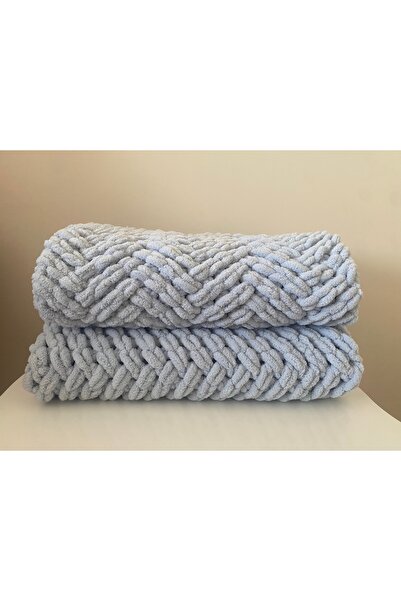 Alize Puffy Light Blue Knitted Baby Blanket