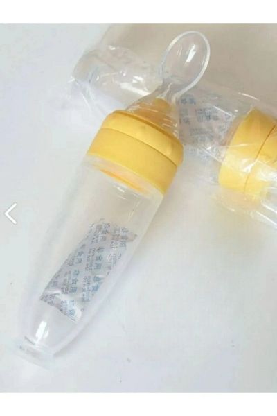 safestore Baby Bottle for Newborn Baby - Yellow Supplementary Food Bottle with Spoon, Squeeze, Bpa Free
