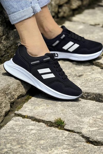 Weynes Unisex Black and White Two Band Casual Mesh Comfortable Sports Shoes Wsb4002