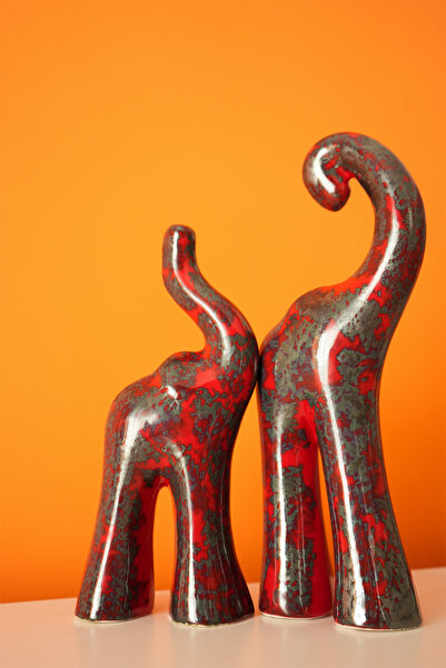 caMekan El Yapımı Seramik Fil Biblo ( 2li Set ) Anlamlı Hediyelik Obje Biblol...