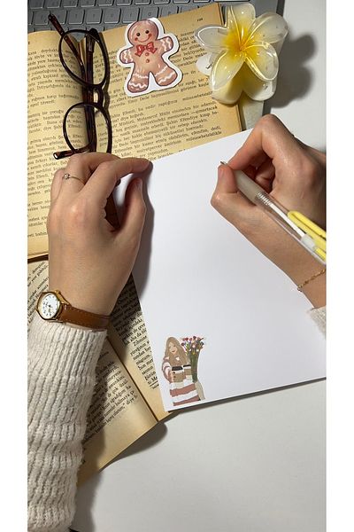Handeto Kraft Coffee and Flower Pattern Notepad - A5 Notebook with Check Pluck and Glue Memo Pad
