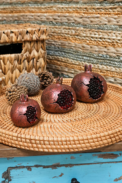 caMekan El Yapımı Bronz Rengi (3'LÜ SET) Nar Susu Dekoratif Obje Biblo Ev Hed...