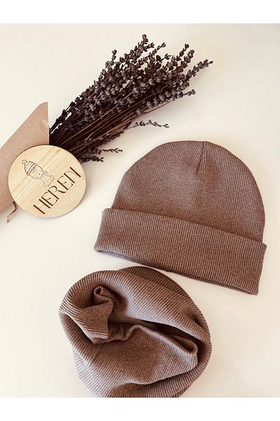 HEREN BUTİK Stone Folded Label Beret and Neck Collar Set