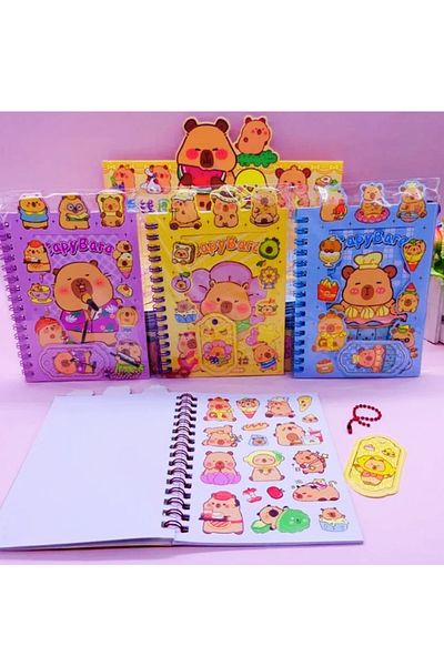 ÖZ OFİS Capybara Sticker Notebook 250 16 Sheets Sticker 8 Sheets Notepad Keychain Gift 1 Piece