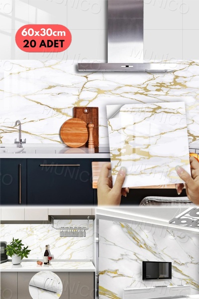 Munico 20 Parça Vinil Seramik Fayans Mermer Duvar Fayans Kendinden Yapışkanlı...